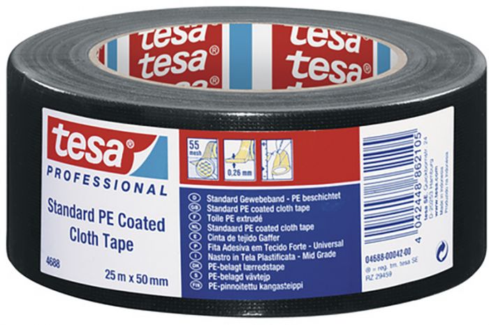 Tekstiilteip tesa® Professional Gaffer must 25 m x 50 mm