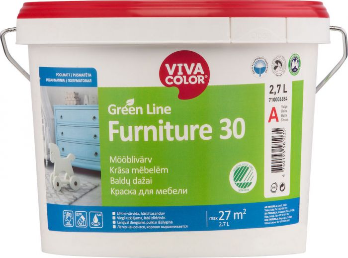 Mööblivärv Vivacolor Green Line Furniture 30 C poolmatt 2,7 l, värvitu
