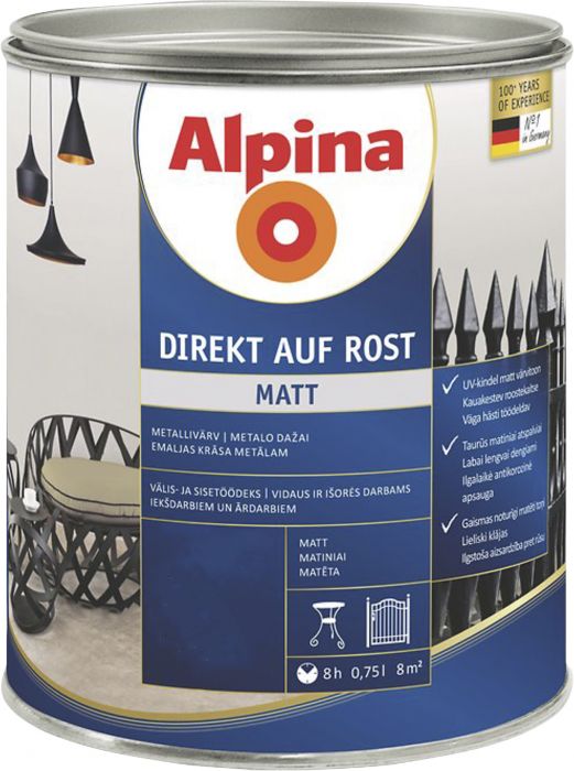 Metallivärv Alpina Direkt Auf Rost 300 ml, must
