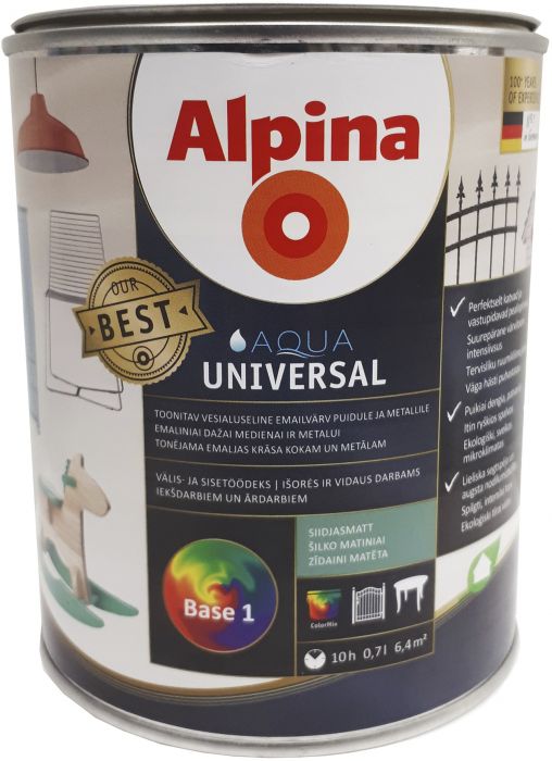 Vesialuseline emailvärv Alpina Aqua Universal 0,7 l läikiv valge