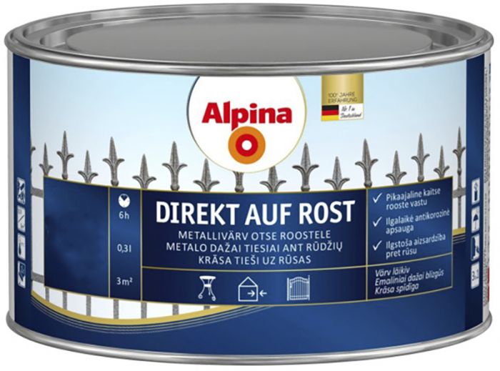 Metallivärv Alpina Direkt Auf Rost 300 ml, rapsikollane läikiv
