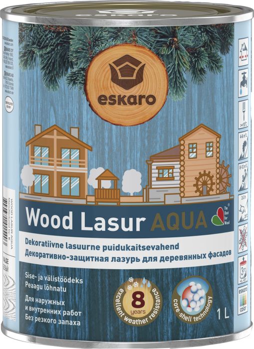 Dekoratiivne puidukaitsevahend Eskaro Wood Lasur Aqua EC ainult toonimiseks 1 l