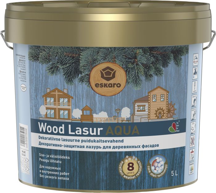 Dekoratiivne puidukaitsevahend Eskaro Wood Lasur Aqua EC ainult toonimiseks 5 l