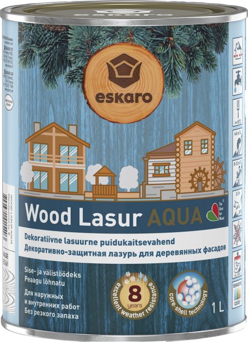 Dekoratiivne puidukaitsevahend Eskaro Wood Lasur Aqua valge 1 l