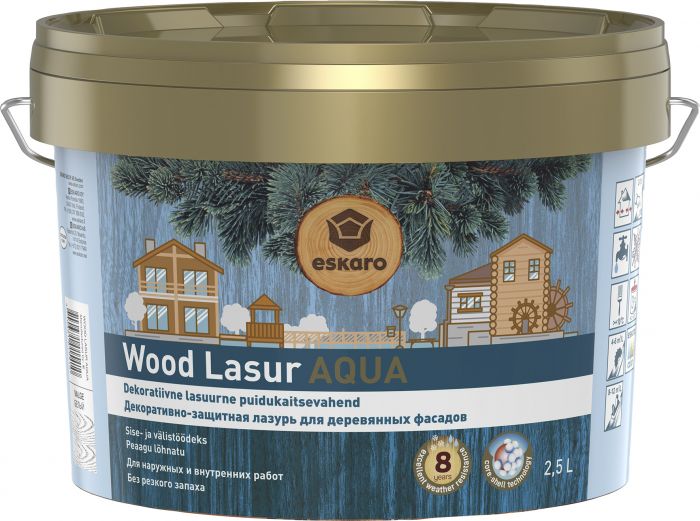 Dekoratiivne puidukaitsevahend Eskaro Wood Lasur Aqua valge 2,5 l