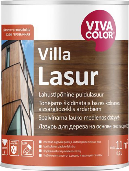 Lahustipõhine puidulasuur Vivacolor Villa Lasur EC ainult toonimiseks 0,9 l