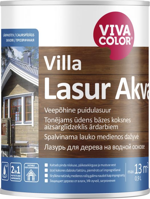 Veepõhine puidulasuur Vivacolor Villa Lasur Akva EC ainult toonimiseks 0,9 l