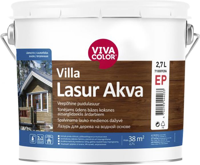 Veepõhine puidulasuur Vivacolor Villa Lasur Akva EC ainult toonimiseks 2,7 l