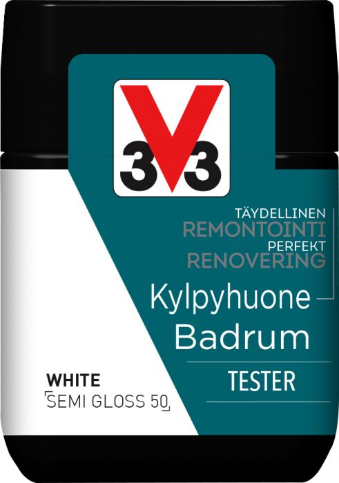 Keraamiliste plaatide värv V33 Kylpyhuone valge tester