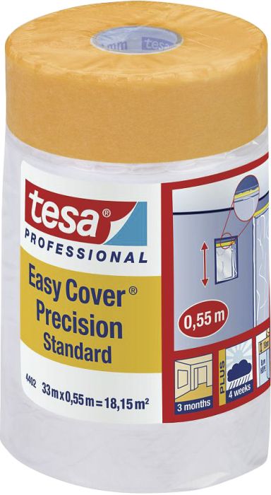 Kaitsekilega maalriteip tesa® Easy Cover Precision 33 x 0,55 m