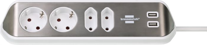 Pikendusjuhe Brennenstuhl® estilo  Inox/valge 4 x pistikupesa & 2 x USB
