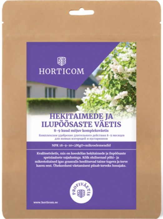 Hekitaimede ja ilupõõsaste pikatoimeline väetis (8-9kuud) Horticom 1kg