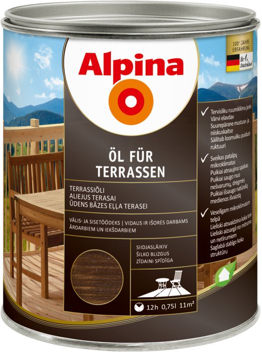 Terrassiõli Alpina Öl Für Terrassen, hele 0,75 l