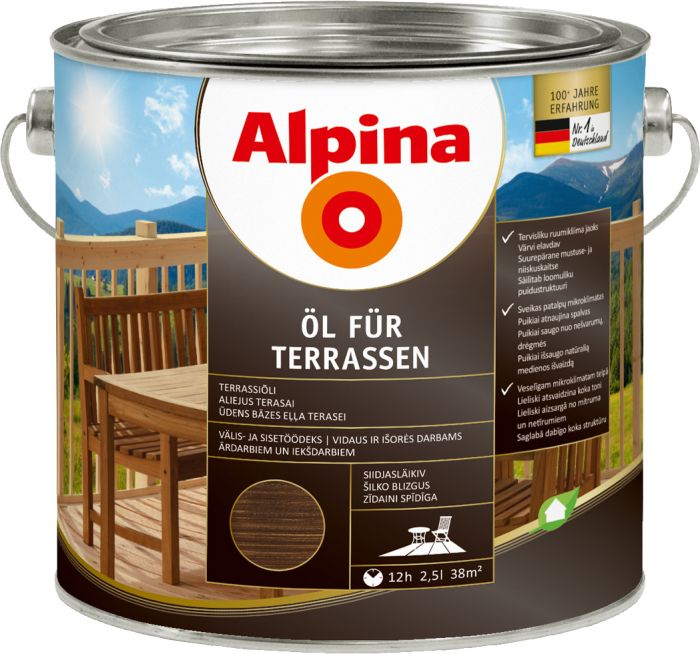 Terrassiõli Alpina Öl Für Terrassen, hele 2,5 l