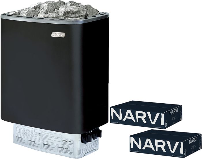 Elektrikeris Narvi NM 600 6 kW ja 2 kasti Kerisekive ümarad Narvi 15 kg Ø 5-10 cm