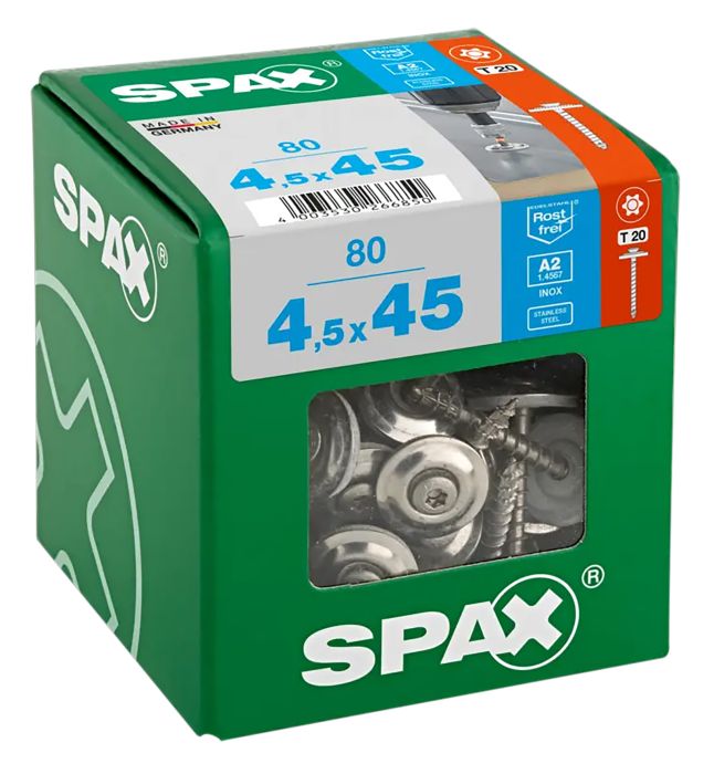 Katusekruvi seibiga Spax RST A2 4,5 x 45 mm 80 tk