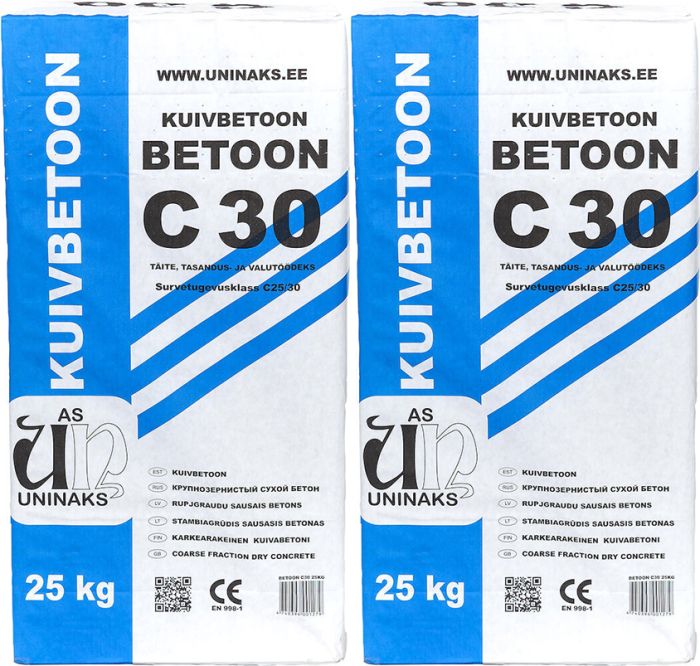 2 kotti Uninaks kuivbetooni C 30 25 kg