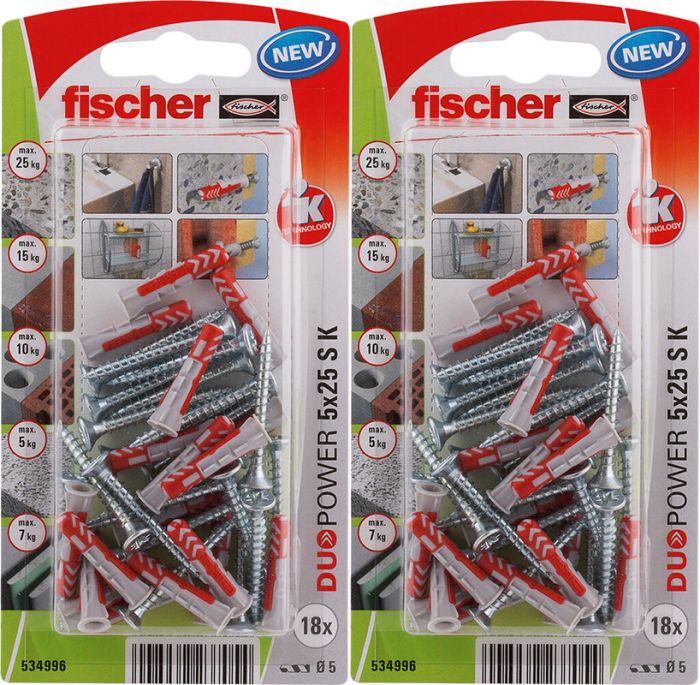 2 pakki tüübleid kruviga Fischer Duopower 5 x 25 S K