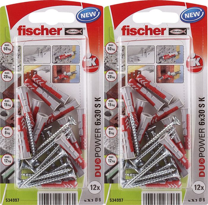 2 pakki tüübleid kruviga Fischer Duopower 6 x 30 S K