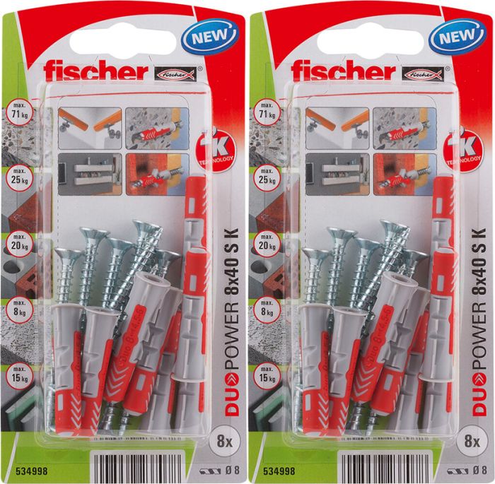 2 pakki tüübleid kruviga Fischer Duopower 8 x 40 S K