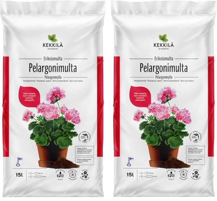 2 kotti Pelargoonimulda Kekkilä 15 l
