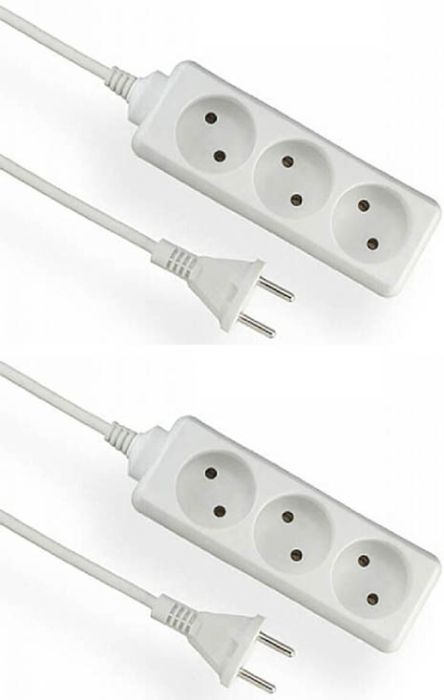 2 pikendusjuhet 3-pesaga 1,5 m, valge
