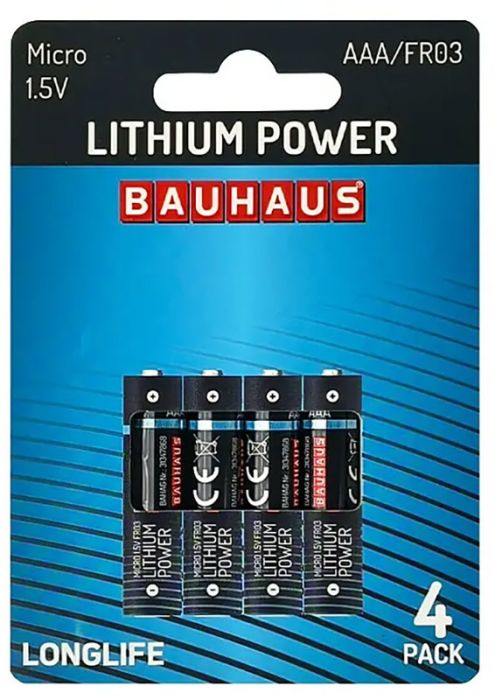 Liitiumpatarei Bauhaus Micro AAA FR03 4tk