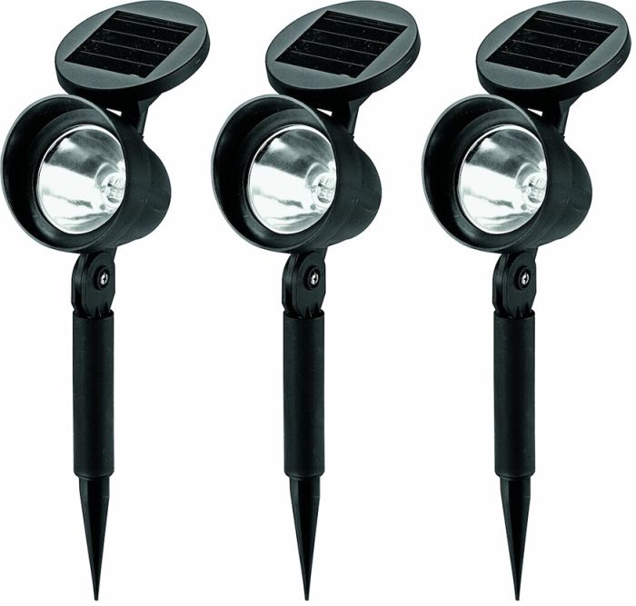 3 päikesepatareiga kohtvalgustit Bauhaus Solar-Spot 2 must