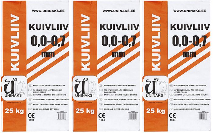 3 kotti kuivliiva Uninaks 0,0-0,7 mm 25 kg