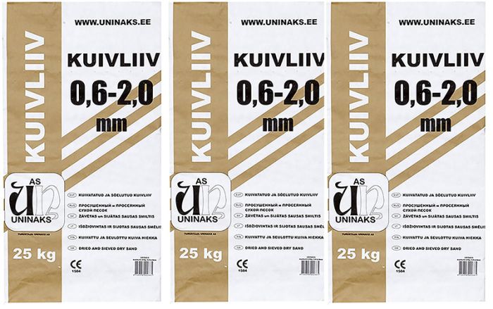 3 kotti kuivliiva Uninaks 0,6-2,0 mm 25 kg