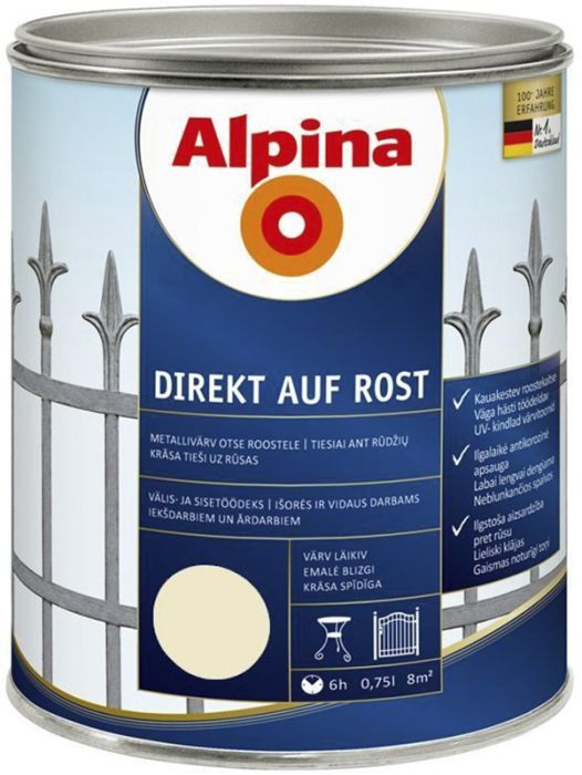 Metallivärv Alpina Direkt Auf Rost 750 ml, elevandiluu läikiv