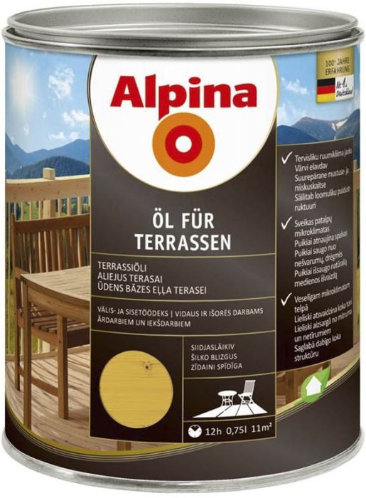 Terrassiõli Alpina Öl Für Terrassen Hell, hele 0,75 l
