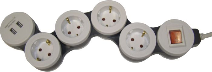 Pikendusjuhe liigend 4-pesa, 2 x USB 1,4 m