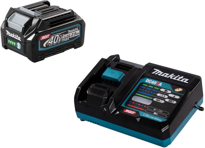 Kiirlaadija Makita DC40RA XGT 40 V ja aku Makita BL4025 XGT 40 V 2,5 Ah