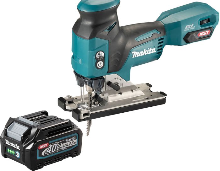 Akutikksaag Makita XGT JV001G 40 V ja aku Makita BL4025 XGT 40 V 2,5 Ah