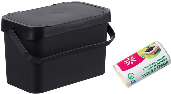 Bio Prügikast  Orthex SmartStore™ Collect 5 l, must + Prügikotid McLean Food Waste Bags 20 tk / rullis 5 l
