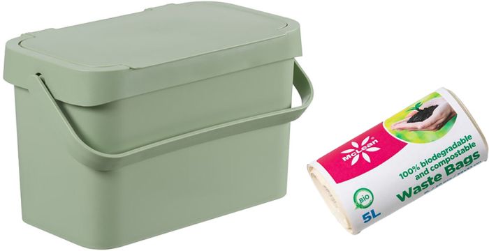 Bio Prügikast  Orthex SmartStore™ Collect 5 l, roheline+Prügikotid McLean Food Waste Bags 20 tk / rullis 5 l