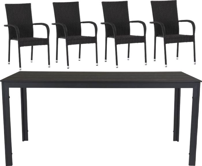 Sunfun Anna laud 150 x 90 cm ja 4 tooli 95 x 63 x 55,5 cm, must
