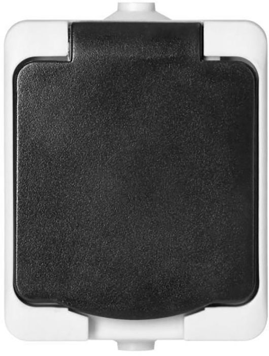 Pistikupesa kaitsmega 1-ne 2P+E, IP54 valge/must