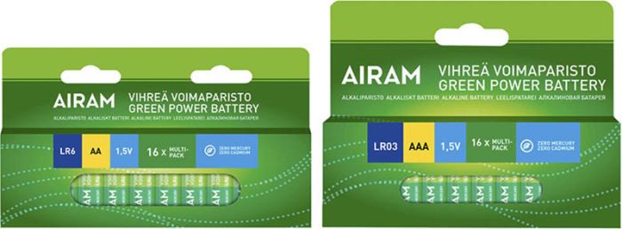 Green Power Airam leelispatarei LR6 AA 16/BX ja leelispatarei LR03 AAA 16/BX
