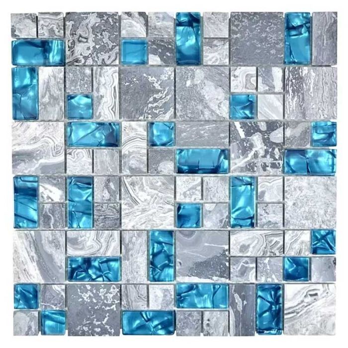 Mosaiikplaat Crystal Mix XCM MC589 sinine/hall läikiv 30 x 30 cm