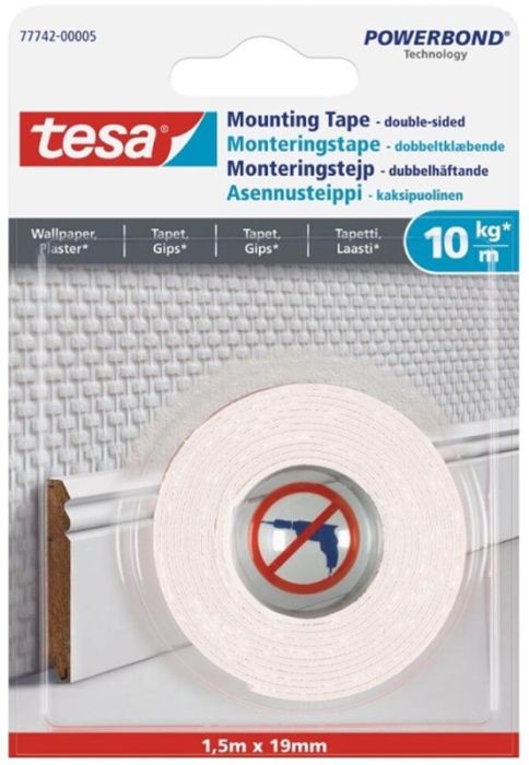 Kahepoolne teip tesa 1,5 m x 19 mm, 10 kg/m