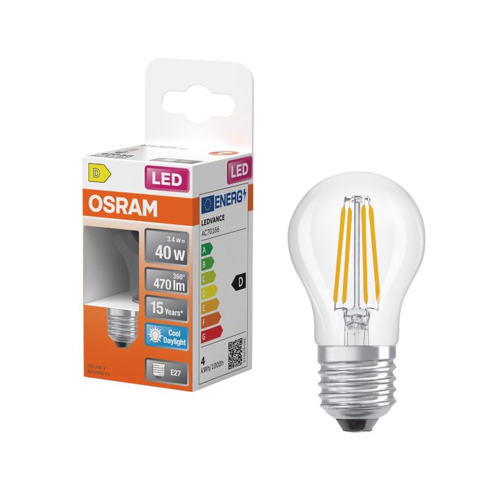 LED-lamp Osram STAR CLP40 E27, 3,4 W, 6500 K, läbipaistev