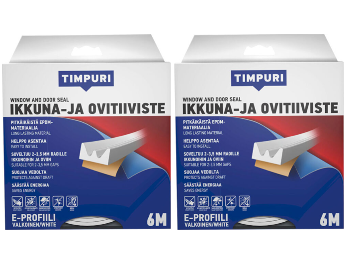 2 pakki Akna- ja uksetihend Timpuri E-profiil, valge