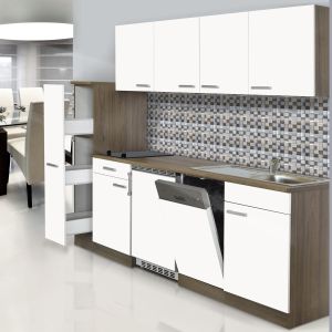 Miniköök Hilde Respekta 2,25 m valge/tamm, keraamilise pliidiga