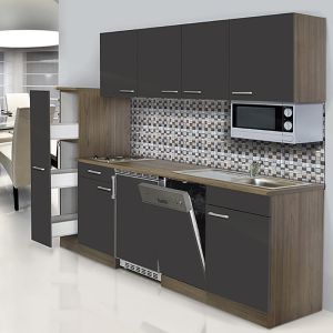 Miniköök Oliver Respekta 2,25 m hall/tamm, elektripliidiga, mikrolaineahjuga