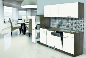 Miniköök Oliver Respekta 2,25 m valge/tamm, elektripliidiga