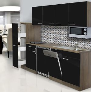 Miniköök Oliver Respekta 2,25 m must/tamm, keraamilise pliidiga, mikrolaineahjuga