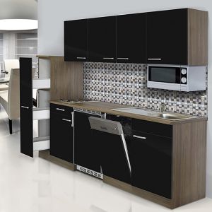 Miniköök Oliver Respekta 2,25 m must/tamm, elektripliidiga, mikrolaineahjuga