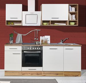 Miniköök Hilde Respekta 2,2 m valge/tamm, keraamilise pliidiga